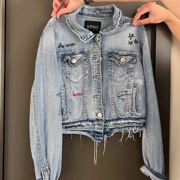 Buffalo David Bitton Jackets & Blazers - Crop jean jacket with patchwork and embroidery